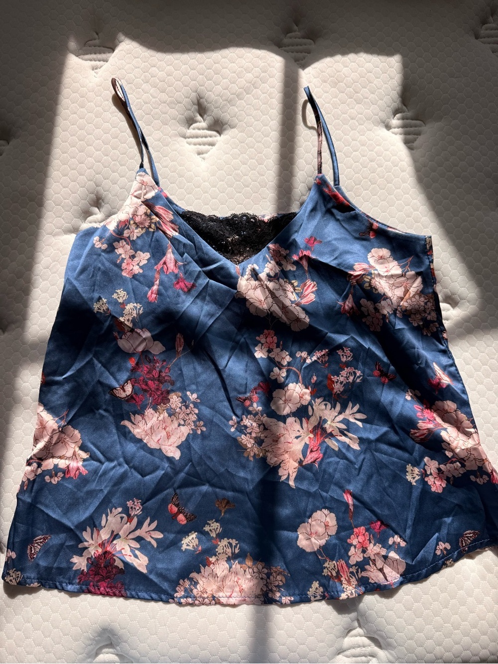 Floral Lace-Trim Cami Tank Top - Blue Floral